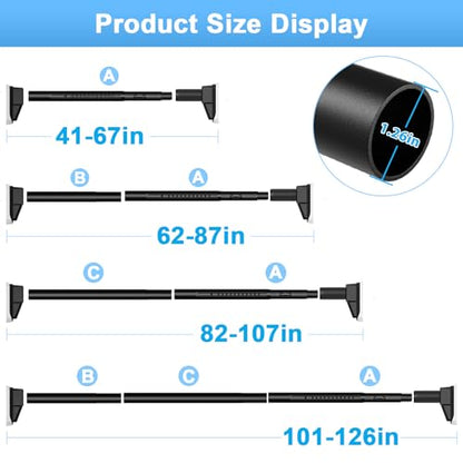 41-126 Inch Tension Curtain Rod, Black | No Drill, Extra Long, Heavy Duty, Renter Friendly Adjustable - color: Black, size: 41-126inch