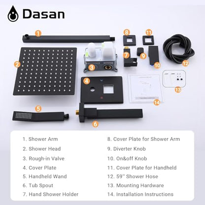 DASAN Tub Shower Faucets Sets Complete Matte Black Bathtub Shower System with Tub Spout, Bathtub Faucet Set Tub and Shower Faucet Combo Trim Kit with Rough-in Valve - color: Black Matte