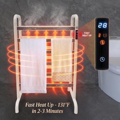 Heated Towel Rack,Freestanding Space Aluminum Towel Warmer Rack for Bathroom Dual-Row Electric Towel Warmer Rack with Intelligent Touch Screen Timer