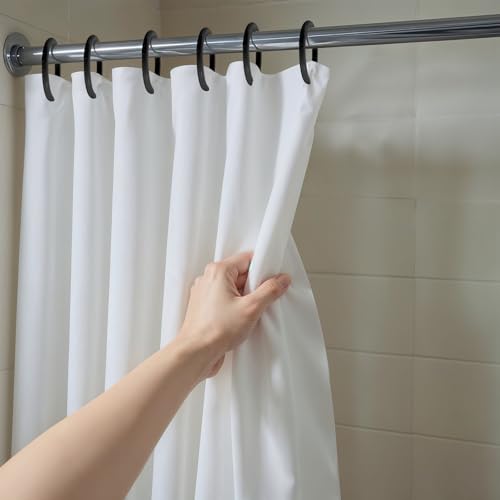 Mabor 12 Pack Shower Curtain Rings, Plastic Easy Snap Hooks for Bathroom, Black PE Shower Rod Hangers with Smooth Slide Design - color: Black
