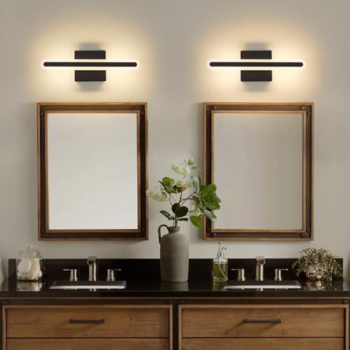 Modern LED Bathroom Vanity Light Fixtures, 5CCT Dimmable Bathroom Light Bar | Hardwired Vanity Light, 15.7-Inch 16W Black Makeup Mirror Lights - color: Black-Dimmable, size: 15.7inch-5CCT
