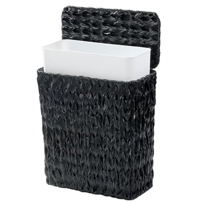 Coeusy Black Wicker Trash Can with Lid and Liner,Waterproof Narrow Waste Basket for Bathroom,Bedroom,Office,3 Gallon - color: black