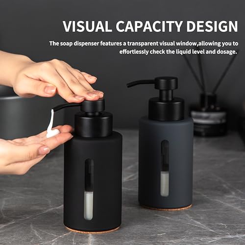 Enra Bathroom Soap Dispenser,12oz Glass Black Soap Dispenser Stainless Steel Liquid Pump,Refillable Hand Lotion Soap Dispenser for Bathroom Kitchen - color: Black