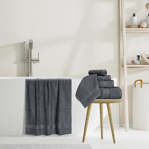 GLAMBURG Ultra Soft 8-Piece Towel Set - 100% Pure Ringspun Cotton, Contains 2 Oversized Bath Towels 27x54, Hand 16x28, 4 Wash Cloths 13x13 Ideal for Everyday use, Hotel & Spa -Charcoal Grey - color: Charcoal Grey, size: 8 Piece Towel Set