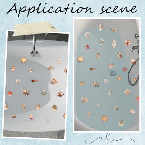 6 Pages Sea Shell Bathtub Non Slip Stickers Bulk Bathtub Sea Stickers with Scraper Adhesive Ocean Animal Slippery Floor Decal for Shower and Bath Tub Home Decorations DIY Crafts Gift Adult - style: Shell 2