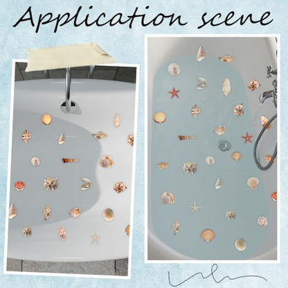 6 Pages Sea Shell Bathtub Non Slip Stickers Bulk Bathtub Sea Stickers with Scraper Adhesive Ocean Animal Slippery Floor Decal for Shower and Bath Tub Home Decorations DIY Crafts Gift Adult - style: Shell 2