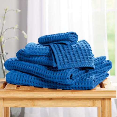 Stoneberry Home® 6-Piece Waffle Towel Set Cotton Cobalt - color: Cobalt