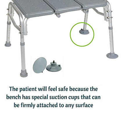 HEALTHLINE Transfer Bench Adjustable Height 500 Lbs, Heavy Duty Bariatric Tub Transfer Bench with Back, Non-Slip Seat, Bath Shower Bench Chair for Bathroom for Elderly Disabled
