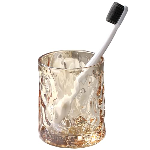 Toothbrush Holders for Bathrooms,Clear Glass Toothbrush and Toothpaste Holder,Bathroom Tumbler and Mouthwash Cup,Bathroom Storage Cup for Tooth Brush,Makeup Brush (Brown) - color: Brown