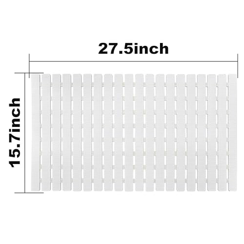BEMISO Shower Mat Non Slip Bathtub Mat with Suction Cups and Drain Holes 27.5 x15.7 Inch Bath Mat for Tub & Shower.Easy Dry,Easy to Cut,Eco-Friendly - color: White, size: 27.5 x 15.7 inches
