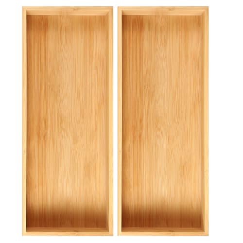Fabsome Kitchen Utensil Drawer Organizer, Bamboo Silverware Cutlery Flatware Organizer Bins, Wooden Container Storage Trays for Bathroom Vanity Junk Drawer, 15" x 6" Set of 2 - size: 2''H 2 Boxes