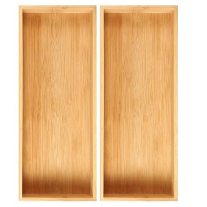 Fabsome Kitchen Utensil Drawer Organizer, Bamboo Silverware Cutlery Flatware Organizer Bins, Wooden Container Storage Trays for Bathroom Vanity Junk Drawer, 15" x 6" Set of 2 - size: 2''H 2 Boxes