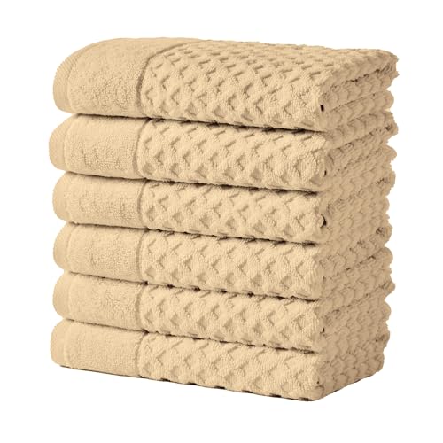 Great Bay Home Hand Towels - 100% Cotton 6 Pack 26x16 Hand Towel Set - Absorbent, Durable, Quick-Dry Towels for Bathroom (Oatmeal) - color: 17 Oatmeal, size: Hand Towel (Pack of 6)