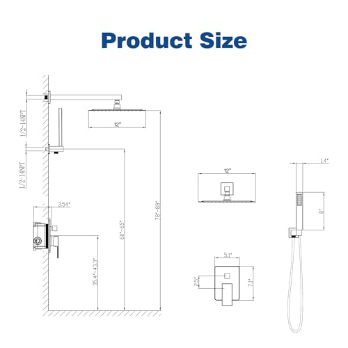 ESNBIA Shower System, 12 Inches Pressure Balance Shower Faucet Set, Rain Shower Heads with Handheld Spray Combo, High Pressure Rainfall Shower Head System, Wall Mounted Shower Fixtures, Brushed Nickel - color: Brushed Nickel, style: 12 Inches