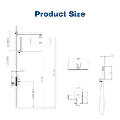 ESNBIA Shower System, 12 Inches Pressure Balance Shower Faucet Set, Rain Shower Heads with Handheld Spray Combo, High Pressure Rainfall Shower Head System, Wall Mounted Shower Fixtures, Brushed Nickel - color: Brushed Nickel, style: 12 Inches