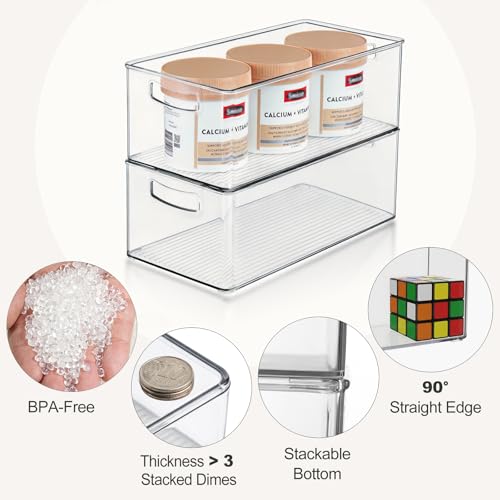 Hudgan 8 Pack Freezer Organizer Bins,Stackable,Clear Bins for Fridge,Pantry | Straight Side, 3 Sizes, 2 XL Storage Container, 3 Large Cabinet Organizer, 3 Medium Storage Drawer - size: 2XL+3L+3M