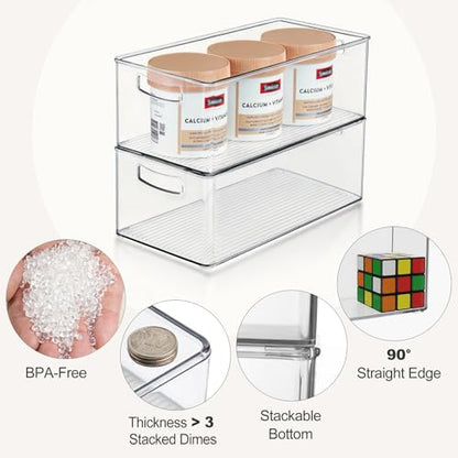 Hudgan 8 Pack Freezer Organizer Bins,Stackable,Clear Bins for Fridge,Pantry | Straight Side, 3 Sizes, 2 XL Storage Container, 3 Large Cabinet Organizer, 3 Medium Storage Drawer - size: 2XL+3L+3M
