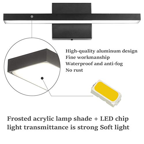 Ralbay 15.7 inch Modern LED Black Vanity Light 12W Frosted Aluminum for Bathroom Vanity Lighting Fixtures Cool White 6000K - color: Black, size: 15.7 inch