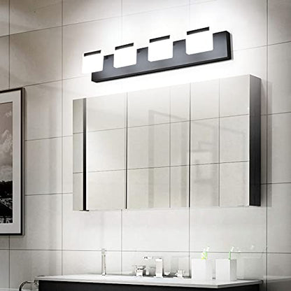 Ralbay 4 Light Black Bathroom Vanity Light Fixtures Acrylic Matte Black Vanity Light Fixtures LED Modern Bathroom Vanity Lights Over Mirror - color: Black, size: 4-Light
