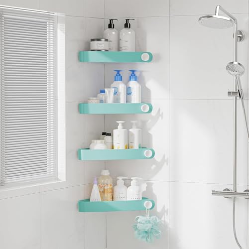 Plastic Shower Caddy Corner (for 90° Only), 4 Pack, Turquoise | Adhesive Corner Shower Shelves for Bathroom Organizers and Storage, Bathroom Decor, No Drill, Rust Free - color: Turquoise, size: 4 Pack