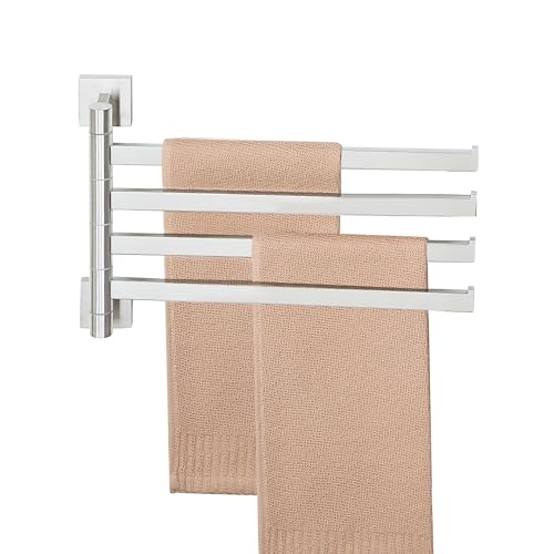 Alise 4 Arm Swivel Towel Rack, Swivel Towel Bar Brushed Nickel, 13.6 Inch | Space Saving Swing Arm Towel Rack for Bathroom Kitchen Outdoor, 180° Rotating, SUS304 Stainless Steel - color: Brushed Nickel, size: 4-Bars-Square