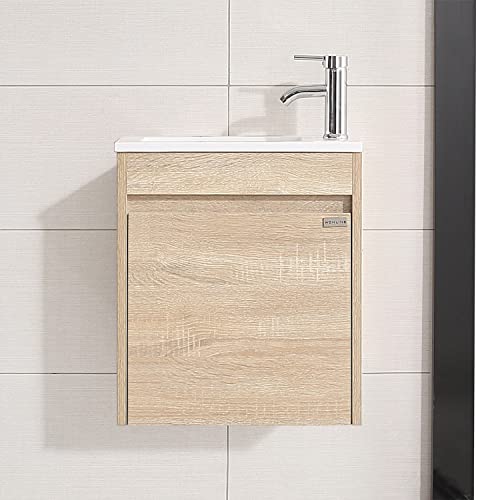 wonline 16" Single Sink Bathroom Vanity, Floating Modern Bathroom Vanity with Sink for Small Space - color: Natural