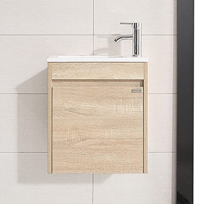 wonline 16" Single Sink Bathroom Vanity, Floating Modern Bathroom Vanity with Sink for Small Space - color: Natural