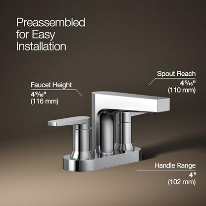 Kohler 97031-4-CP Taut® Centerset Bathroom Sink Faucet, 1.2 gpm, Polished Chrome - color: Polished Chrome