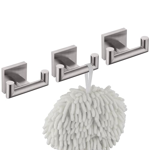 KOKOSIRI Robe Hook Bathroom Double Towel Coat Hooks for Bath Kitchen Wall Mounted, 3 Pack Brushed Nickel Stainless Steel B1015BR-P3 - color: Brushed Nickel, size: 3 Pack