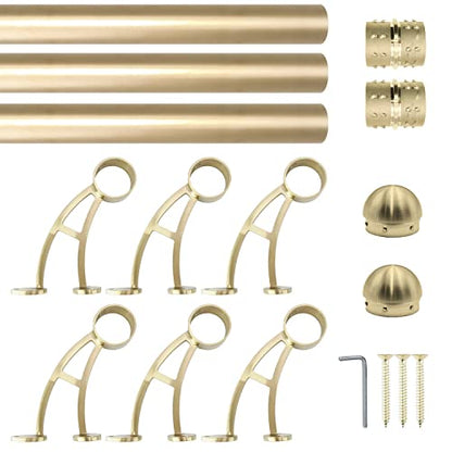Bar Mount Foot Rail Kit, Satin Golden Finish 2" OD Stainless Steel Tubing w/Internal Connector, Bar Mount Foot Rail Bracket (Domed End Cap, 16 ft (64 in x 3)) - size: 16 ft (64 in x 3), style: Domed End Cap