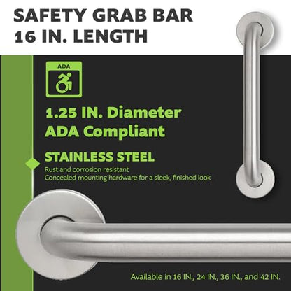 Homewerks 068 HW11416SS 16 inch Bathroom Grab Bar with 1-1/4 Inch Diameter and Concealed Screws ADA Compliant, Stainless Steel - color: 1.25 Inch Diameter, size: 16 Inch