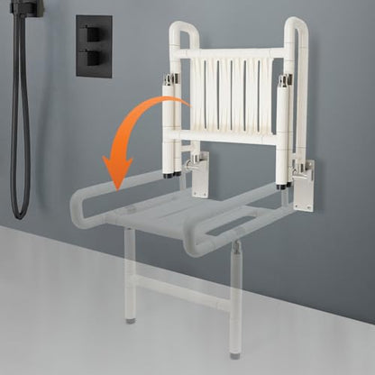 Wall Mounted Folding Shower Seat and Chair 19.69" Wide Foldable Shower Bench with Arms and Legs Home Care Stainless Steel Folding Shower Stool for Elderly, Pregnant Women and Disabled, 441lb Capacity - color: White