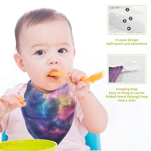 YETTASBIN Galaxy Muslin Baby Hand Washcloths, Soft Cotton Bath Face Towel, 4 Layers Extra Absorbent Feeding Burp Cloth for Newborn Infant, 5 Pack - size: 12 Inch x 5 Pack