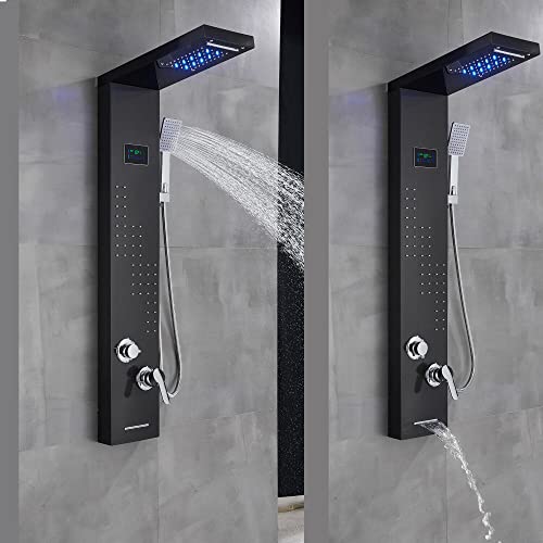 LED Light Shower Panel Tower Rainfall Waterfall Shower Head with Jets Body System Jet