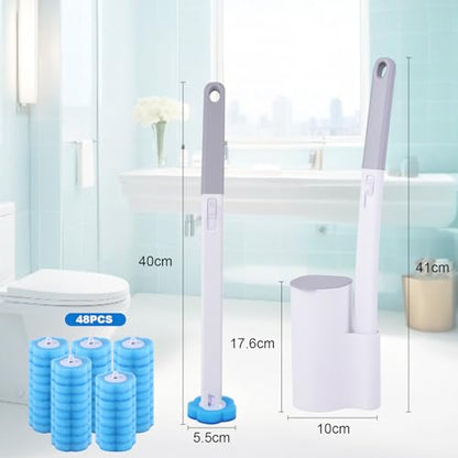 wlich Disposable Toilet Brush Set with 48 Refills, Wall Mount Holder | Flexible Scrubbing Head, Hygienic Toilet Cleaning, Wall-Mounted Storage for Homes, Apartments, Dorms, Offices, Hotels - color: White+grey - 48 Refills