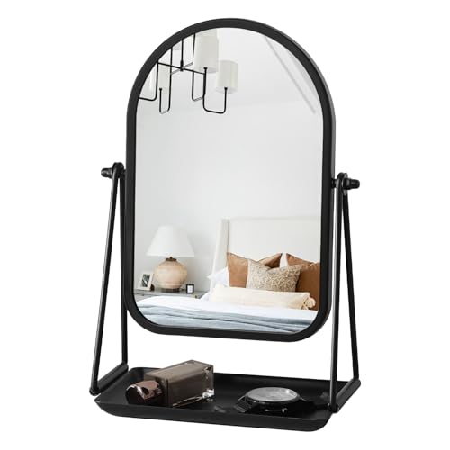 Desk Table Mirror Black Arch Desktop Vanity Mirror Iron Frame Make up Mirrors with 360 Degree Swivel Countertop Mirrors for Dressing Room Bathroom Bedroom Apartment - color: Arched-black