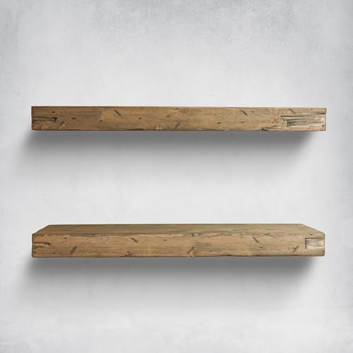 Urbandi Rustic Distressed Floating Shelves, Set of 2, Handmade Out of Pine Wood, 3 Inch Thick, Made in USA (Aged Barrel, 36Lx3Hx8D) - color: Aged Barrel, size: 36Lx3Hx8D