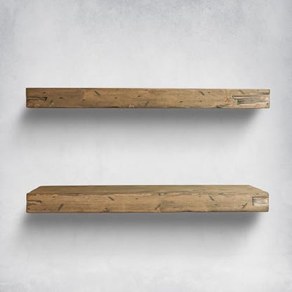 Rustic Distressed Floating Shelves, Set of 2, Handmade Out of Pine Wood, 3 Inch Thick, Made in USA (Aged Barrel, 60Lx3Hx8D) - color: Aged Barrel, size: 60Lx3Hx8D
