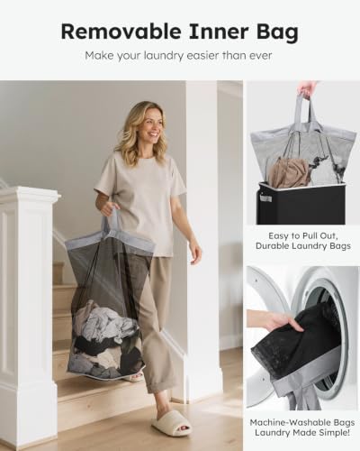 SOLEDI Slim Laundry Hamper with Lid, Narrow Laundry Basket with Removable Bags, Dirty Clothes Hamper with handle, Small Hamper perfect for Laundry room, Bathroom, Bedroom, Small spaces. 70L Black - color: Black, size: 70L