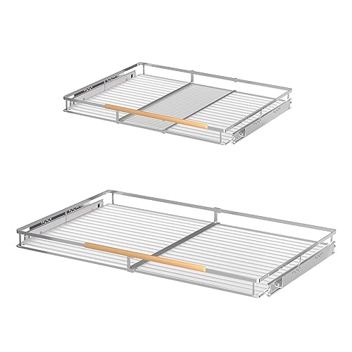 Expandable Pull Out Drawer Cabinet Organizers, Heavy Duty Slide Out Storage Shelf for Home Kitchen Pantry Cupboard Pots Pans, Adjustable Width from 12.1"~18.4", Stainless Steel 2 Pack - color: 2 Pack, size: Small (12.1"~18.4") W x 22.3" D