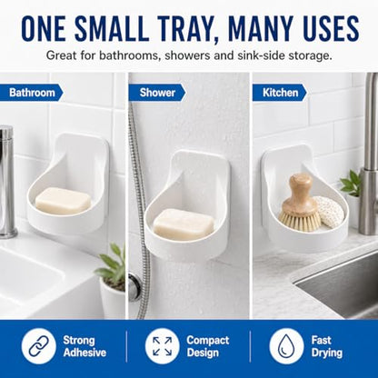 White No Drill Adhesive Wall Shelf, Round Plastic Cup Holder
