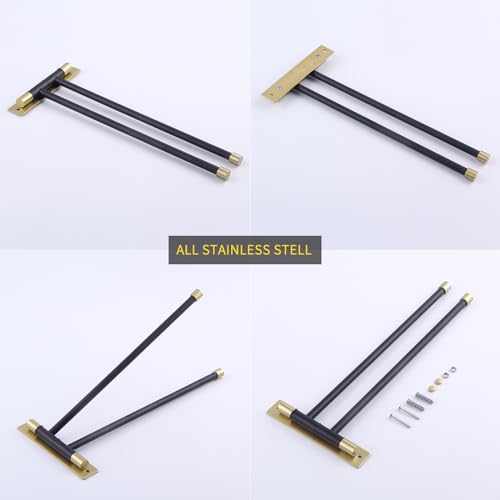 GERZWY Bathroom Swing Arm Towel Bars 2-Arm Wall Mount Stainless Steel Bath Towel Rack Hanger Towel Holder Organizer (Black & Gold) HYG02-BD - color: Black & Gold