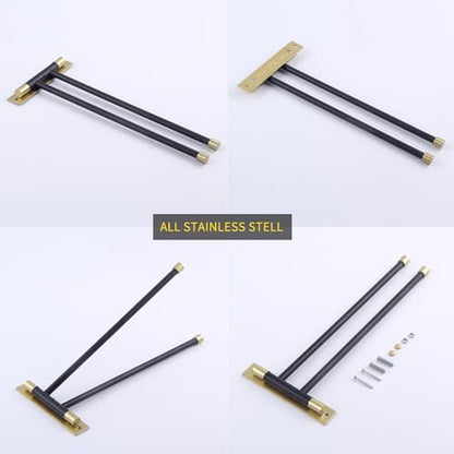 GERZWY Bathroom Swing Arm Towel Bars 2-Arm Wall Mount Stainless Steel Bath Towel Rack Hanger Towel Holder Organizer (Black & Gold) HYG02-BD - color: Black & Gold