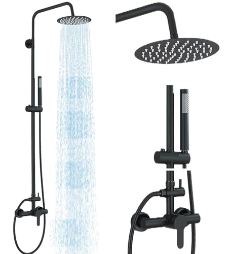 Shower System Matte Black Outdoor Shower Fixtures with 8" Rain Shower Head Handheld Sprayer Single Handle 304 Stainless Steel Wall Mounted Shower Shower Faucet Combo for Bathroom or Backyard - color: Matte Black, style: Two Modes