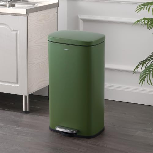 happimess Curtis 8 Gal Step Trash Can Soft Close 25", Pine Green | Iron Construction, Satin Finish, Removable Liner, Steel Pedal, 20 Trash Bags Included, Kitchen Office Bin - color: Pine Green