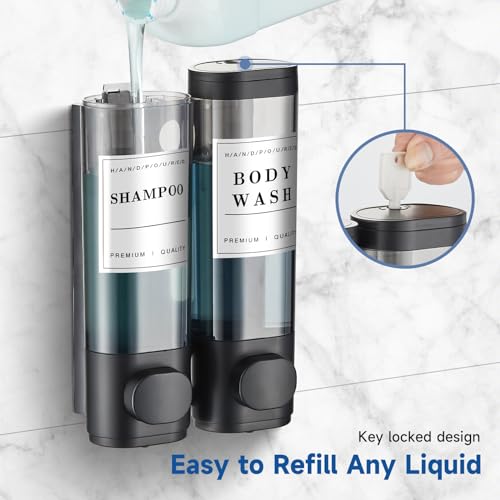 Shampoo and Conditioner Dispenser,Unisense Shower Soap Dispenser 2 Chamber No Drill Wall-Mounted Shampoo Dispenser for Shower Wall Mounted Shower Dispenser for Bathroom Hotel Large Capacity,Black - color: Black 2 Chamber