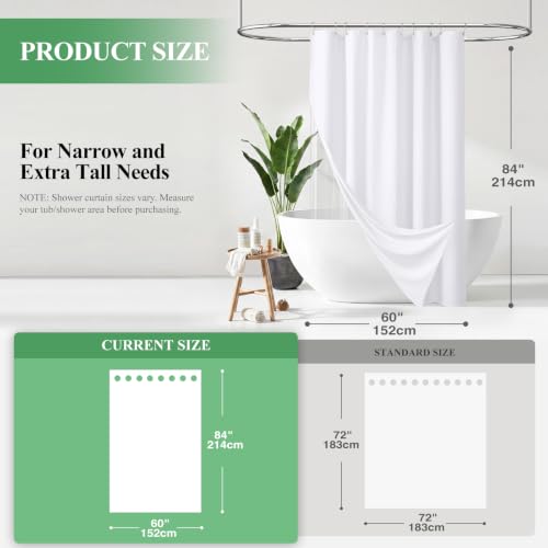 Stall 3 in 1 Waffle Shower Curtain Set with Liner 60x84 White | 60 x 84 inch Long, Waterproof Clear PEVA Liner, 256GSM Heavy Duty Fabric, Hotel Luxury Shower Curtains for Bathroom, 10 Hooks - color: A White, size: 60"W x 84"L (Pack of 1)