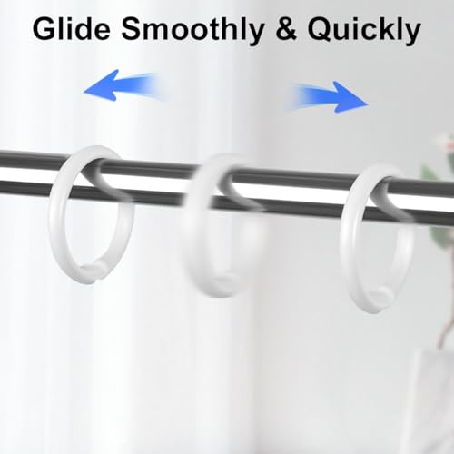 Kutesna 24PCS Shower Curtain Hooks,White Shower Curtain Rings | Plastic Shower Hooks,Easy to Snap Closure,Rust Proof Anti-Drop Shower Rings,Smooth Sliding Curtain Hooks for Shower Curtains - color: White