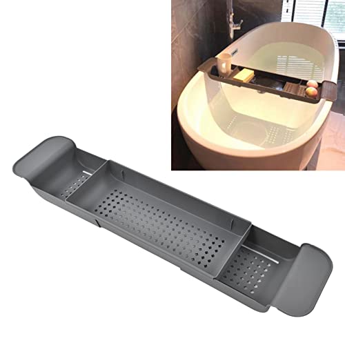 Telescopic Bathtub Holder, Eco-Friendly Bath Shelf, Caddy Tray for Book Lovers, for Bathroom Entertainment (Grey) - color: Gray