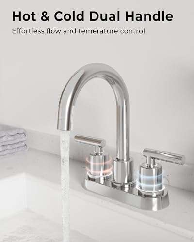 VXV Bathroom Faucet 4 Inch 2 Handle Centerset Sink Faucet 360 Swivel Spout with Pop-up Drain Chrome - color: Chrome